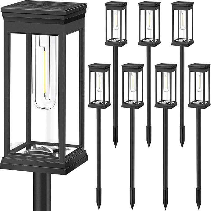 BesLowe 【Upgraded】 Solar Pathway Lights Outdoor, 8-Pack Large LED Solar Light Outdoor Waterproof, Super Bright Outside Lights for Yard, Sun-Powered Landscape Lighting for Garden Walkway, Cool White
