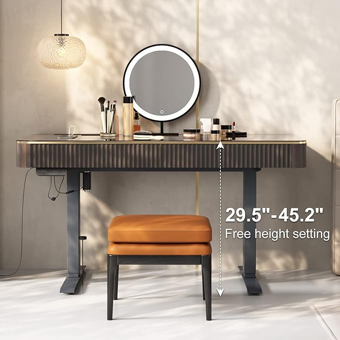 Lartis Vanity Table with Stool,Electric Lift Vanity Desk,Vanity Set,Up and Down Desk, Standing Vanity with Drawer