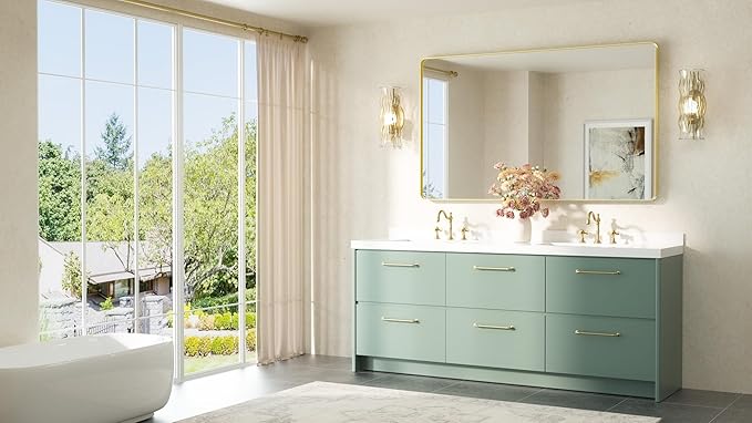 TETOTE 60 x 36 Gold Mirror Brushed Gold Metal Framed Bathroom Mirror, Tempered Glass, Modern Farmhouse Wall Mounted Mirror for Decorative(Horizontal/Vertical)