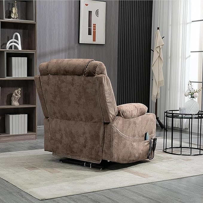 Recliner Lift Chairs for Elderly, 180 Degrees Lay Flat Recliner Chair with Heat and Massage and Cup Holder for Adults 400 lb Capacity (Brown Velvet)