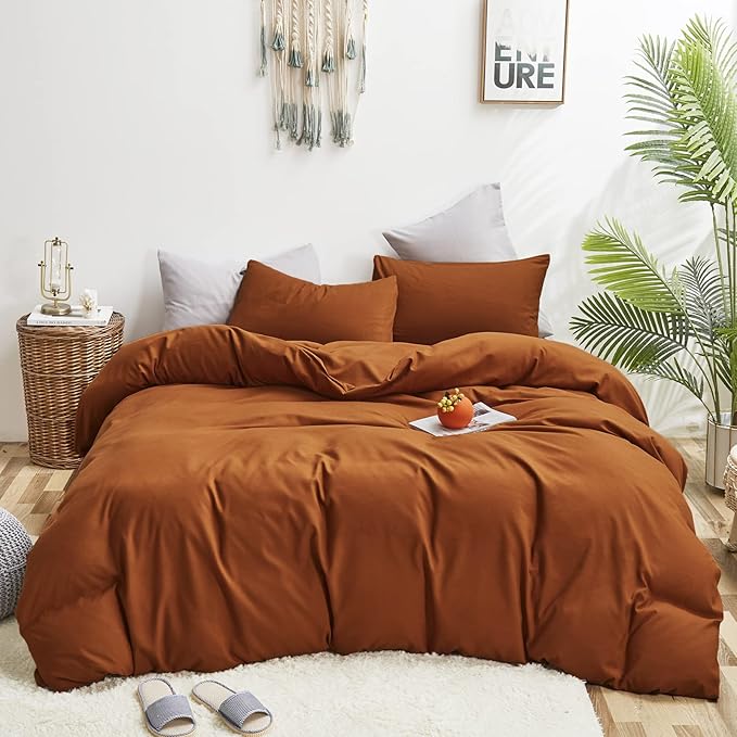 Cottonight Pumpkin Comforter Set King Rust Terracotta Bedding Set Burnt Orange Solid Pumpkin Brown Blanket Quilts Soft Breathable Rust Caramel Comforter Set for King Bed
