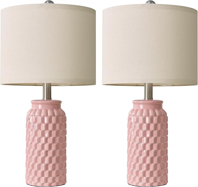 20.5" Pink Table Lamps Set of 2,Modern Farmhouse Bedside Lamps - Ceramic Nightstand Lamps for Bedroom,Boho Living Room End Tables,Small Office Desk Lamp