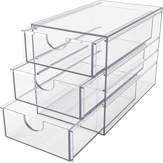Noverlife 3 Drawers Hair Accessories Organizer, Clear Acrylic Hair Ties Desktop Craft Drawer Cabinet, Hair Claws Desk Organizer Storage Containers Box with Pull-Out Drawer for Bathroom Closet Office
