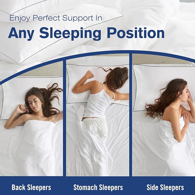 King Size Bed Pillows for Sleeping 4 Pack,Luxury Hotel Pillows,Comfortable and Supportive,Machine Washable,Suitable for Stomach,Back and Side Sleepers.