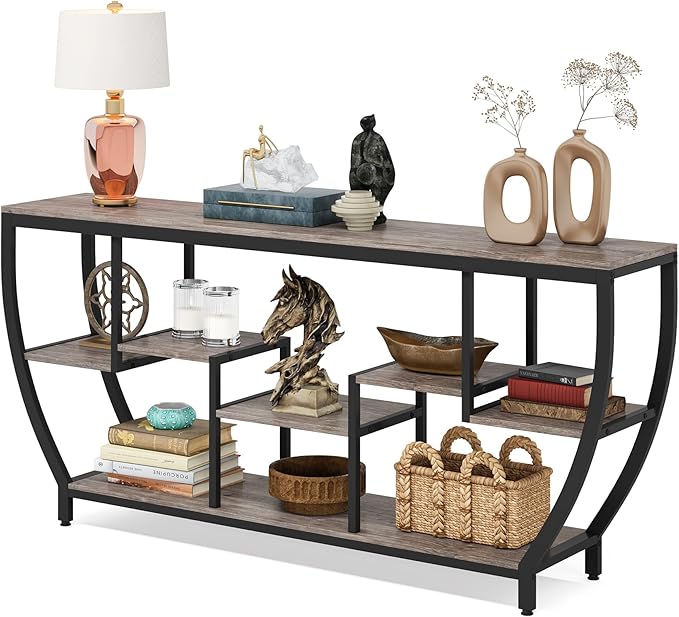 Tribesigns 70.9 Inch Long Sofa Table with Shelves, Rustic Console Table with Storage, Industrial Entryway Table TV Stand, Behind Couch Table Accent Tables for Living Room, Hallway, Foyer, Grey