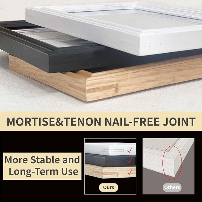 16x20 Picture Frame for Wall Hanging Solid Oak Wood, 11x14 Picture Frame with Mat,16x20 Premium Photo Frame with Real HD Tempered Glass,Ideal for Home Decor, Art Gallery,White, 1 Pack