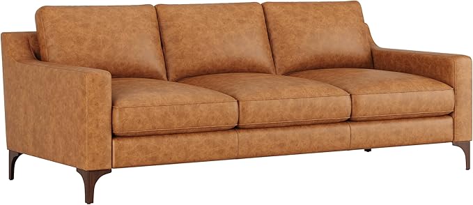 Valencia Hannah 86" Full Leather Sofa - Italian Nappa Premium Full-Aniline Leather Modern Cloud Couch for Living Room/Apartment Furniture, Saddle Tan
