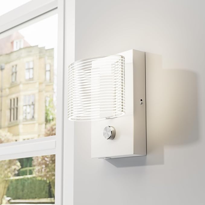 URSOLA Wall Sconce LED Wall Lamp with Dimmer Switch and USB Charging Port Oval Linear Sleek Lampshade 110 Volt Hardwired Wall Light 4000K Sconces Wall Lighting (White)