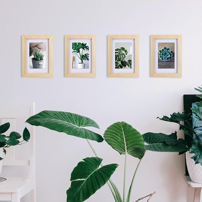 Egofine 6x8 Picture Frame Made of Solid Wood with Plexiglass, Display Pictures 4x6 with Mat or 6x8 Without Mat, for Table Top and Wall Mounting Photo Frame, Natural Wood