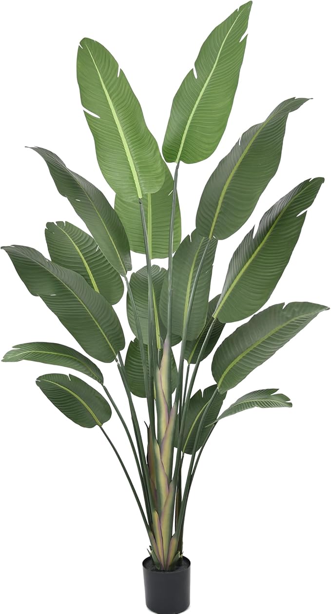 8FT Artificial Bird of Paradise Tree 94 Inch Large Faux Silk Plants Banana Leaf with 17 Trunks in Black Pot for Home Decor Living Room Office Bedroom
