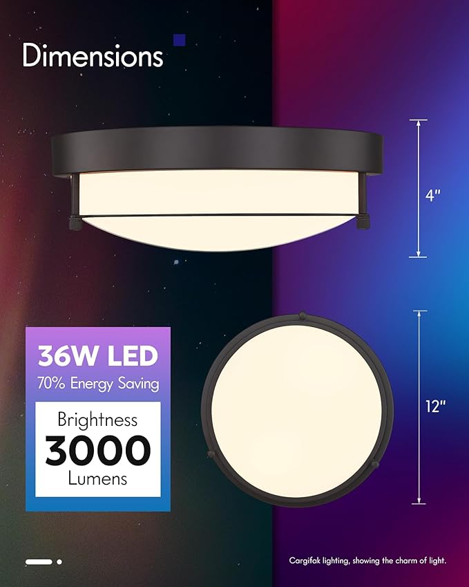 12-Inch RGB Flush Mount Ceiling Light with an Oil-Rubbed Bronze Finish, Ideal for Bathrooms, Bedrooms, Kitchens, and Hallways. Model:CKCL4822-2W-ORB-R