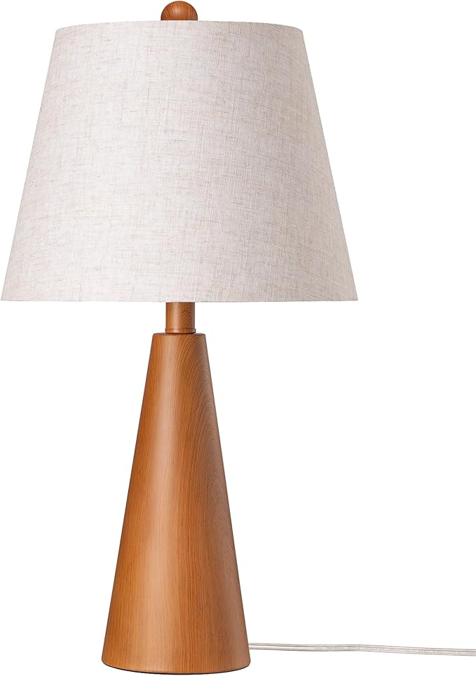 EDISHINE 21.85" Farmhouse Table Lamp, Rustic Bedside Lamp, Water Transfer Rose Wood Grain Metal Base, Beige Linen Shade, Modern Nightstand Light for Living Room, Bedroom, Office, E26 Base