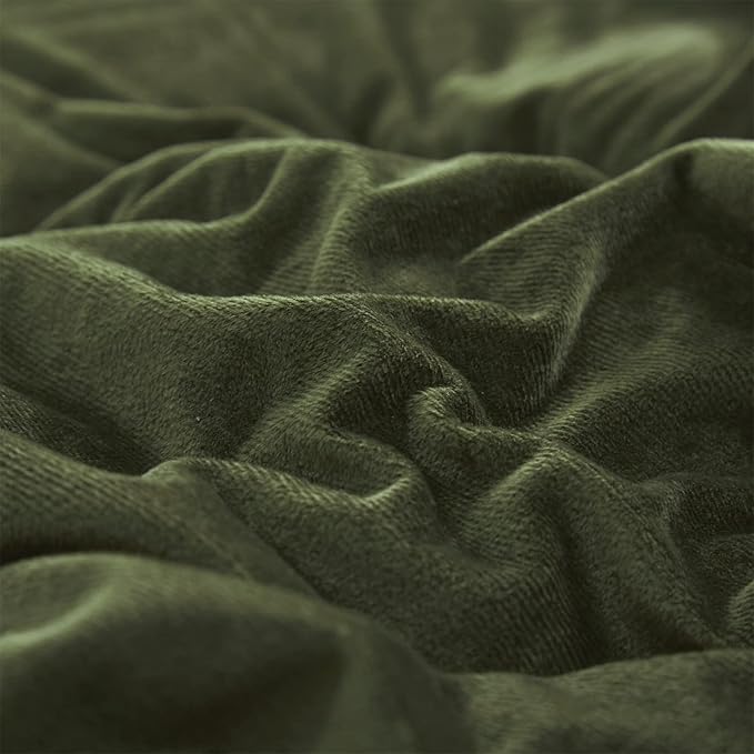 Cottonight Army Green Velvet Comforter Twin Dark Green Bedding Flannel Blanket Quilts Winter Warm Fashion 3 Pcs Comforter Set for Twin Bed
