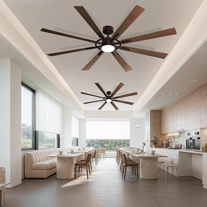 72 Inch Smart Ceiling Fan with Light and Remote, Walnut Ceiling Fan with Quiet Reversible DC Motor, Control Via WiFi Alexa App, 3CCT Dimmable Large Indoor/Outdoor Ceiling Fans for Patio Garage