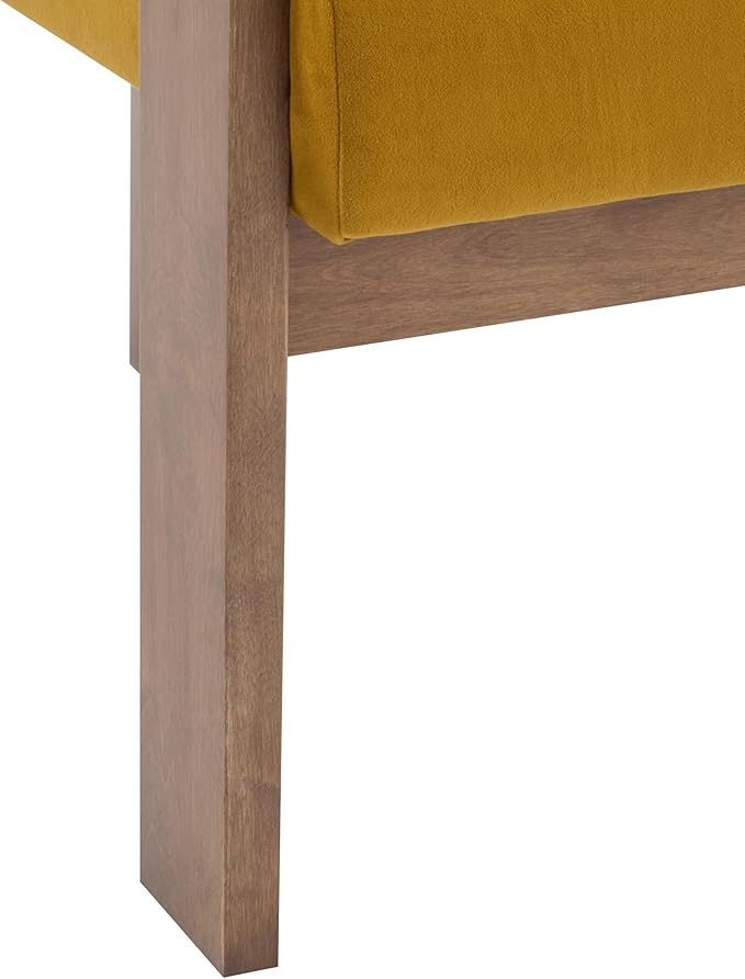 Christopher Knight Home Linton Modern Velvet Upholstered Accent Chair, Living Room Solid Wood Lounge Chair, Bedroom Soft Cushion Comfy Reading Chair, Home Office Sofa Armchair, Mustard Yellow+Brown
