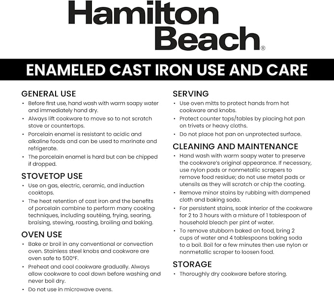 Hamilton Beach Enameled Cast Iron Sauce Pan 2-Quart Navy, Cream Enamel coating, Pot For Stove top and Oven Cooking, Even Heat Distribution, Safe Up to 400 Degrees, Durable