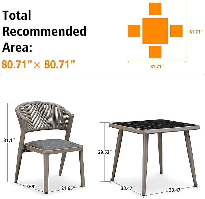 PURPLE LEAF 5 Pieces Outdoor Dining Set All-Weather Wicker Outdoor Patio Furniture with Table All Aluminum Frame for Lawn Garden Backyard Deck Patio Dining Set with Cushions, Grey