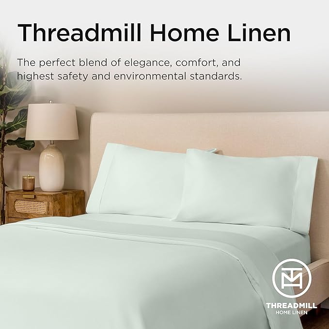 Threadmill California King Sheets, Certified American Supima Cotton Sheets, 1000 Thread Count Hotel Quality, 4 Piece Luxury Bed Sheets Set with Elasticized Extra Deep Pocket, Seaglass