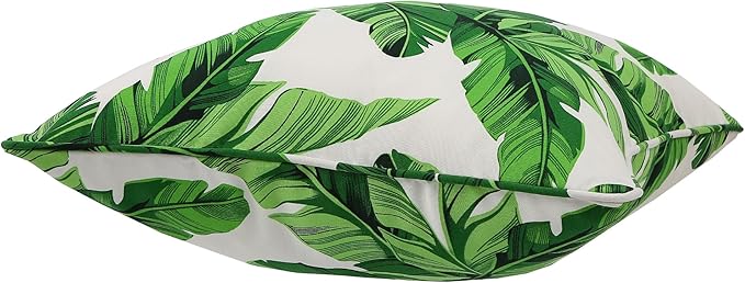 Outdoor Throw Pillow Covers 18x18 Inch, Set of 2, Cover Only! Waterproof Fade Resistant Decorative Cushion Sham Pillow Cases for Patio Furniture Chair Couch Sofa - Green Leaves White