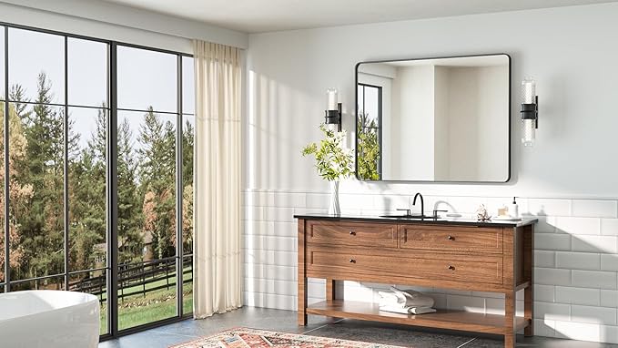 TETOTE Black Mirror 40 x 30 Matte Black Metal Framed Vanity Mirror, Tempered Glass, Wall Mounted for Bathroom, Entryway, Bedroom, Living Room(Horizontal/Vertical)