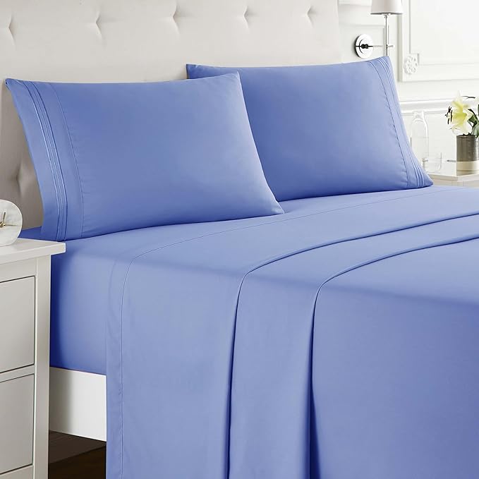 Clara Clark Full Sheets Set, Deep Pocket Bed Sheets for Full Size Bed - 4 Piece Full Size Sheets, Extra Soft Bedding Sheets & Pillowcases, Full Calm Blue