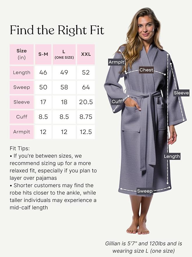 Turquaz Lightweight Full-Length Robes For Women Waffle Kimono Bathrobe - Soft, Fast-Drying, Long-Lasting Cotton Blend Unisex