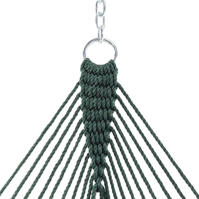 Original Pawleys Island 12DCG Single Green DURACORD Rope Hammock with Free Extension Chains & Tree Hooks, Handcrafted in The USA, Accommodates 1 Person, 450 LB Weight Capacity, 12 ft. x 50 in.