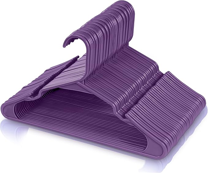 Utopia Home Plastic Hangers 50 Pack - Perfect Space Saving Clothes Hanger - Durable and Strong - Perfect Closet Organizers with Shoulder Grooves (Purple)