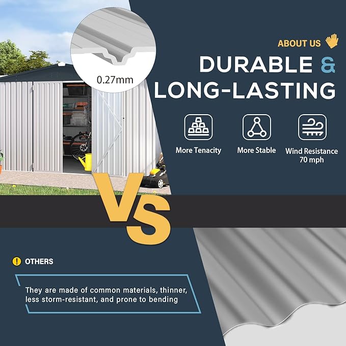 AECOJOY 10' x 14' Outdoor Storage Shed, 14x10 Large Metal Sheds & Outdoor Storage Clearance with Lockable Doors, Utility and Tool Storage Garden Shed for Backyard, Patio and Outside use