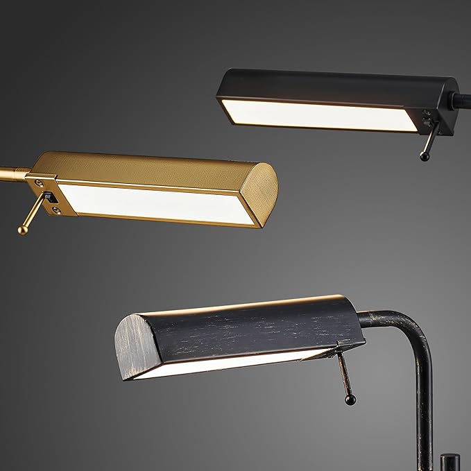 VONLUCE LED Floor Lamp, 62.5" Industrial Floor Lamp for Living Room with Adjustable Height Swing Arm Head 3 Color Temperatures, Metal Standing Pole Lamp for Bedroom Reading, Black