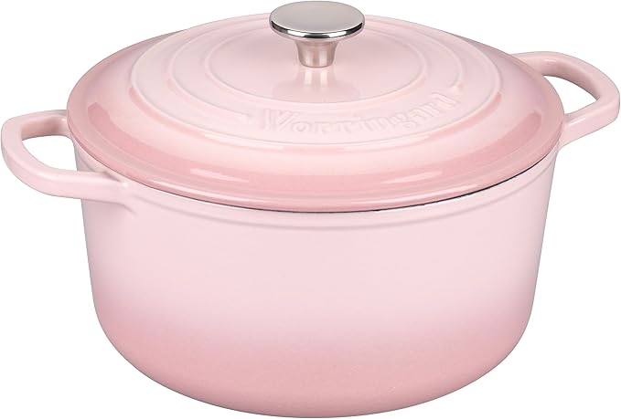 Enameled Cast Iron Dutch Oven Pot with Lid, for Sourdough Bread Baking, Round Dutch Ovens, 6 Quart, Pink