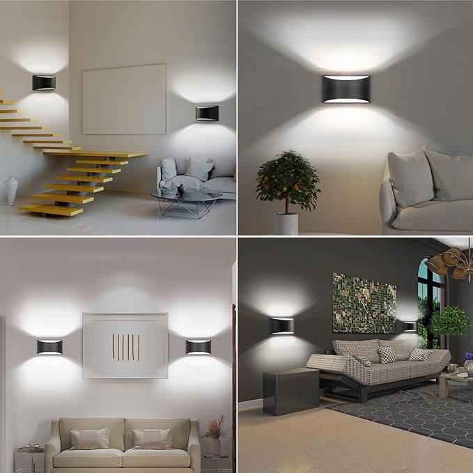 4 Pack Wall Sconces Indoor Black LED Wall Sconce Hardwired Up and Down Wall Light Fixture Cool White 6000K(with G9 Bulbs)