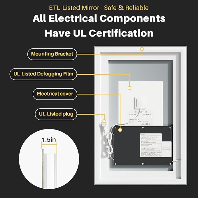 44"x36" LED Bathroom Mirror with Lights, Backlit & Front Lit, Anti-Fog Lighted Bathroom Vanity Mirror for Wall, Memory Function, Dimmable, HD Tempered Glass, Shatter-Proof