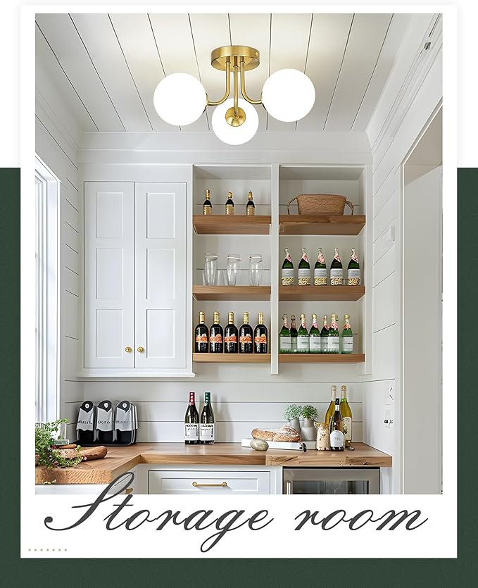 3-Globe Gold Semi Flush Mount Ceiling Light in a Modern Farmhouse Design is Ideal for Living Rooms, Bedrooms, or Dining Rooms. Model:CKCL4845-3W-PG