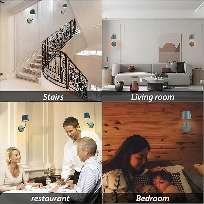 LED Wireless Wall Lamp Set of 2, with 5600mAh Rechargeable Battery Powered Wall Sconces, Touch for Remote Control Infinite Dimming Be Used for Bedroom Mirror Living Room Wall Painting(Blue)