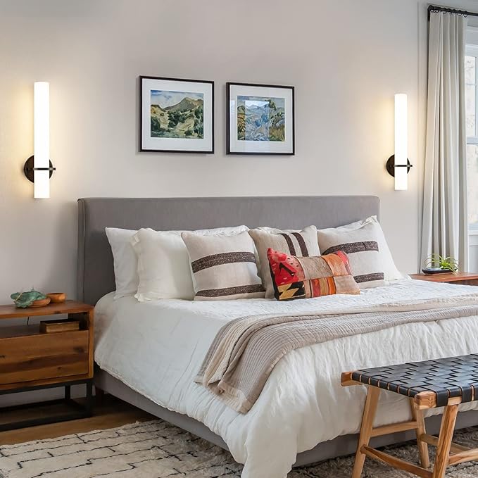 Black Wall Sconces, 18 inch Modern Wall Sconces Set of Two 18W 3000K LED Dimmable Bathroom Sconces with Acrylic Shade Indoor Wall Lights for Bedroom Living Room Hallway Stairway