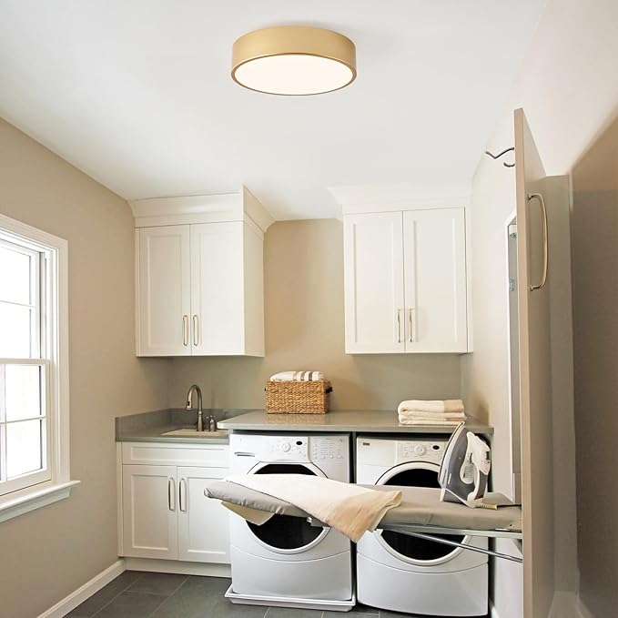 Modern Flush Mount Ceiling Light, 2-Light Round Gold, 11.8" Acrylic Shade for Bedroom, Kitchen, Living Room