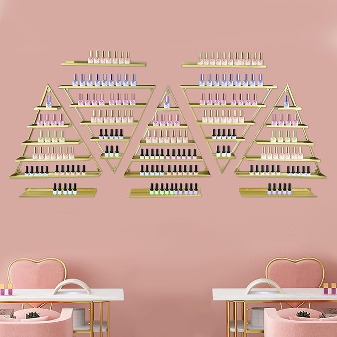 10PCS Triangular Nail Polish Racks, Metal Wall-Mounted Display Rack for Nail Polish Bottles, Lipstick Perfume Wall Shelf Essential Oil Organizer for Home Spa Nail Salon Shop