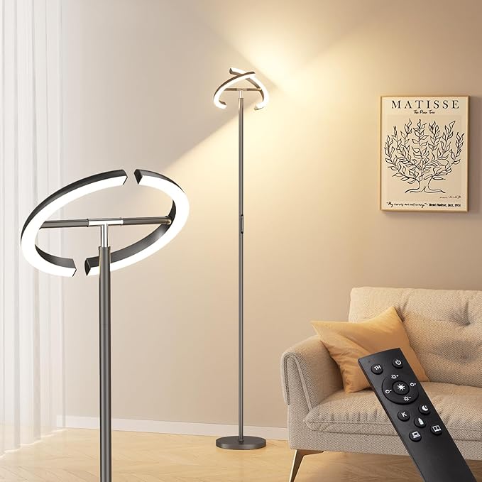 LED Floor Lamp - 70" Tall Modern Standing Lamp with 2 Rotatable Lights, Remote & Touch Control, 24W Bright Stepless Dimmable, Ideal for Living Room Bedroom Office(Grey)