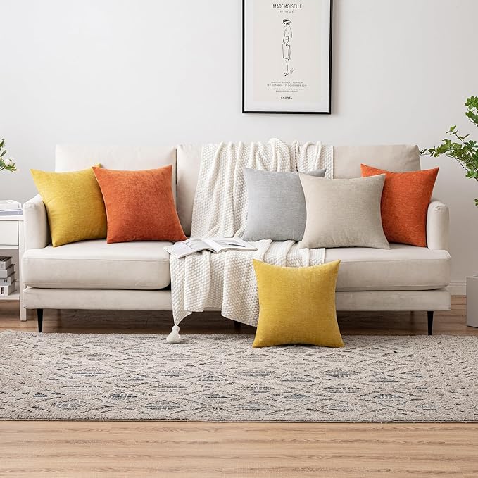 MIULEE Pack of 2 Fall Burnt Orange Decorative Pillow Covers 18x18 Inch Soft Chenille Couch Autumn Throw Pillows Farmhouse Cushion Covers for Home Decor Sofa Bedroom Living Room