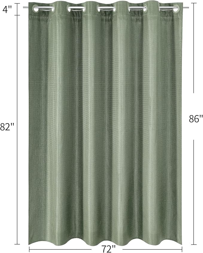 MitoVilla No Hooks Needed Extra Long Shower Curtain Set with Snap-in Liner, Sage Green 86 inch XL Waffle Fabric Shower Curtains for Luxury Hotel Grade & Spa-Like Bathroom Decor