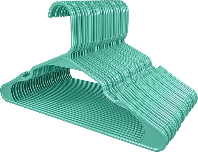 Utopia Home Plastic Hangers 50 Pack - Perfect Space Saving Clothes Hanger - Durable and Strong - Perfect Closet Organizers with Shoulder Grooves (Aqua)