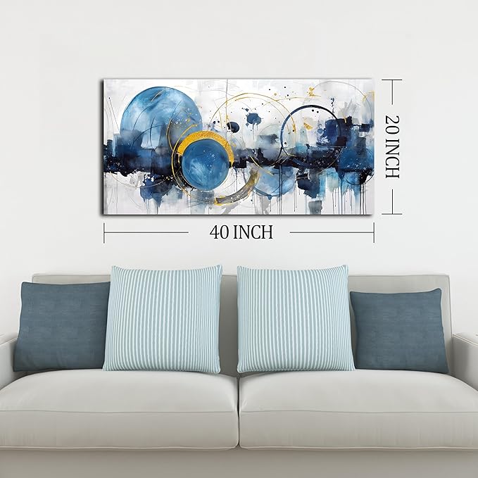 ZHAOSHOP Blue Canvas Wall Art for Living Room - Modern Pictures for Bedroom Wall Decor - Abstract Canvas Art for Office Size 20" x 40"