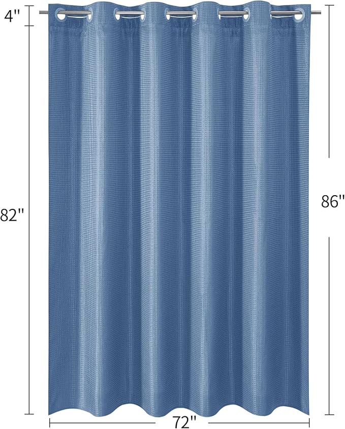 MitoVilla No Hooks Needed Extra Long Shower Curtain Set with Snap-in Liner, Blue 86 inch XL Heavyweight Waffle Fabric Cloth Shower Curtains for Modern Luxury Hotel & Spa Bathroom Decor, Moonlight Blue