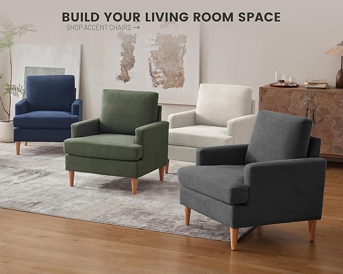 VKNOW Mid-Century Accent Chair, Modern Upholstered Chenille Armchair for Living Room,Comfy Reading Accent Chairs with Wood Legs for Bedroom, Yellow Polyester