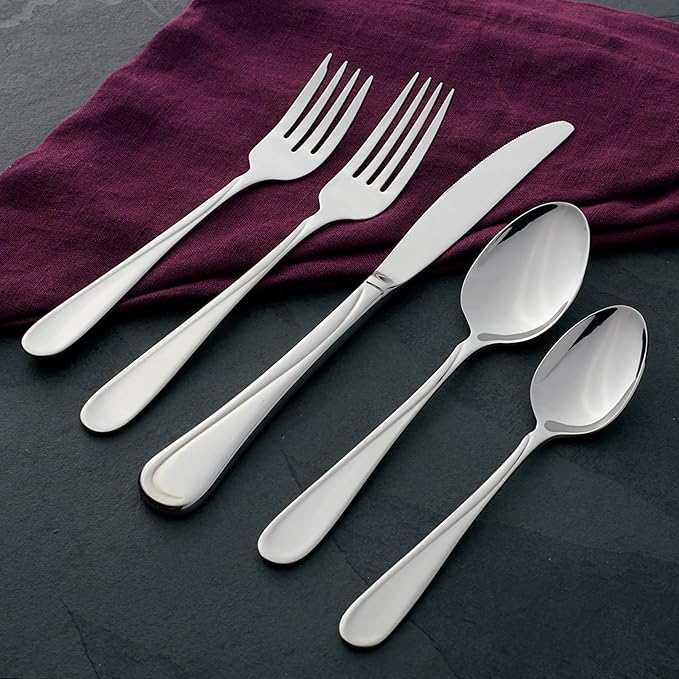 Oneida Silverware Set For 4, Flight 20-Piece Everyday Flatware Set, Service For 4, 18/0 Stainless Steel, Swirl, Mirror Finish, Dishwasher Safe, Knives Spoons and Forks Set, Dining (Silver, 20 Pieces)