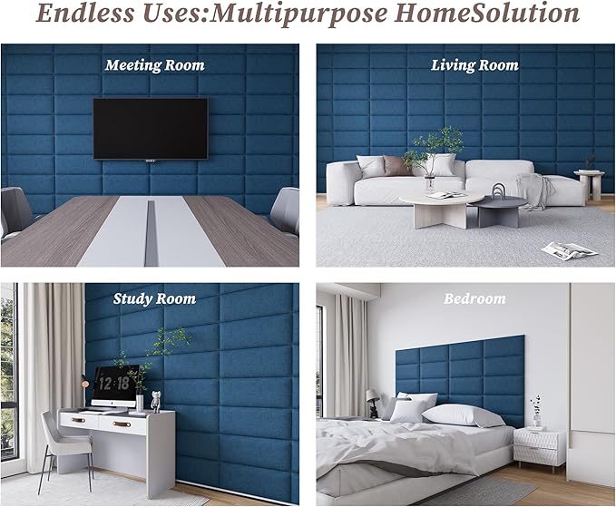 Peel and Stick Headboard for Queen Bed, 9PCS Upholstered Tufted Panels, Wall Mounted Headboard for Adjustable Bed, Bedroom Interior Decor, 10"x24" Each, Dack Blue