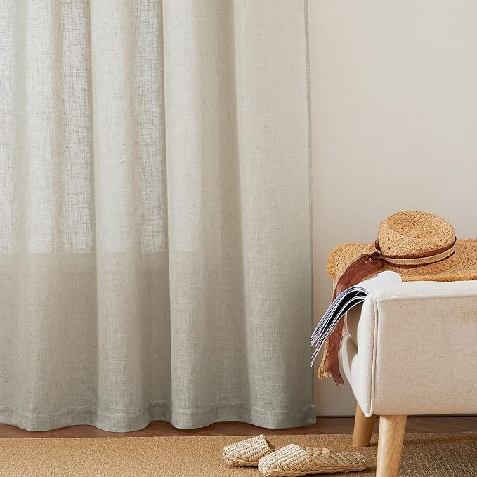 RYB HOME Extra Wide Semi Sheer Curtains, Breathable Room Divider Curtains for Office Bedroom Separation, Large Window Decoration for Sliding Glass Door, Angora, W 70 x L 108, 2 Pcs