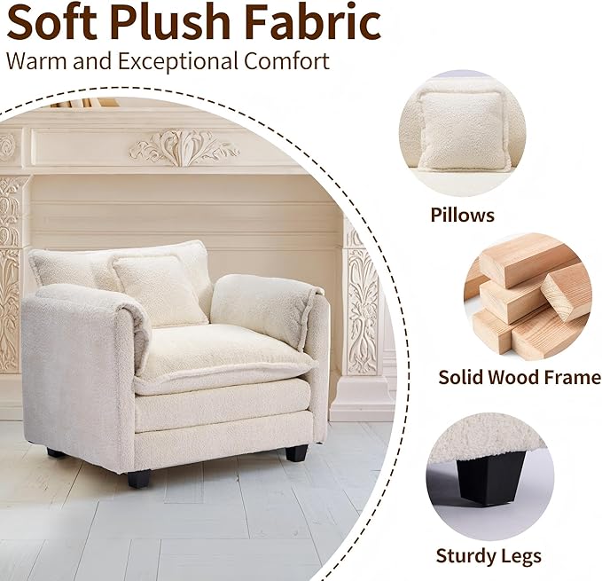 SweetGO corporation 42'' Plush Chaise Lounge Chair Indoor Single Sofa Accent Chair with Ottoman for Living Room/Bedroom, Modern Couch for Reading