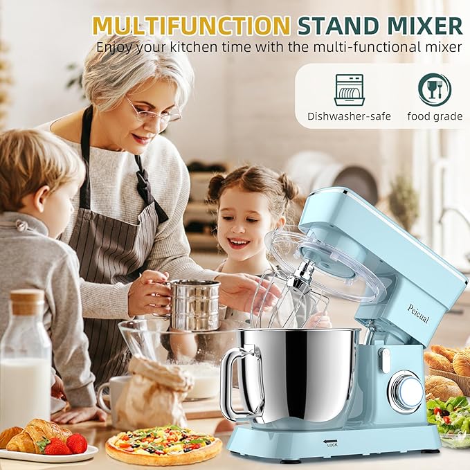 Stand Mixer, 6QT 10+P Speed Tilt-Head Kitchen Electric Mixer, Food Mixer with Stainless Steel Bowl, Dough Hook, Flat Beater, Wire Whisk, Splash Guard-Blue